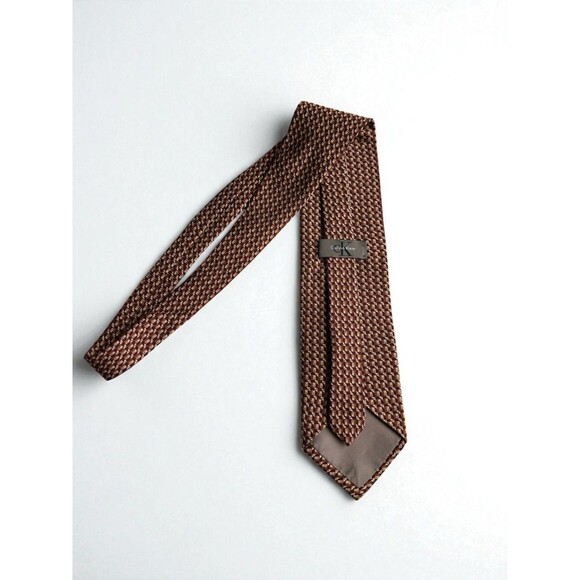 Calvin Klein Brown Silk Geometric Necktie Mid Century Modern Classic - Picture 12 of 12
